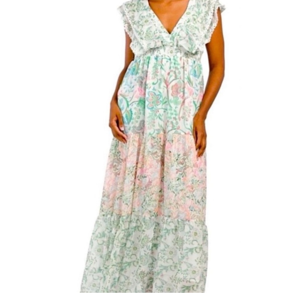 NWOT House Of Harlow 1960 Deep V Floral Print Flowy Boho Maxi Dress Size S